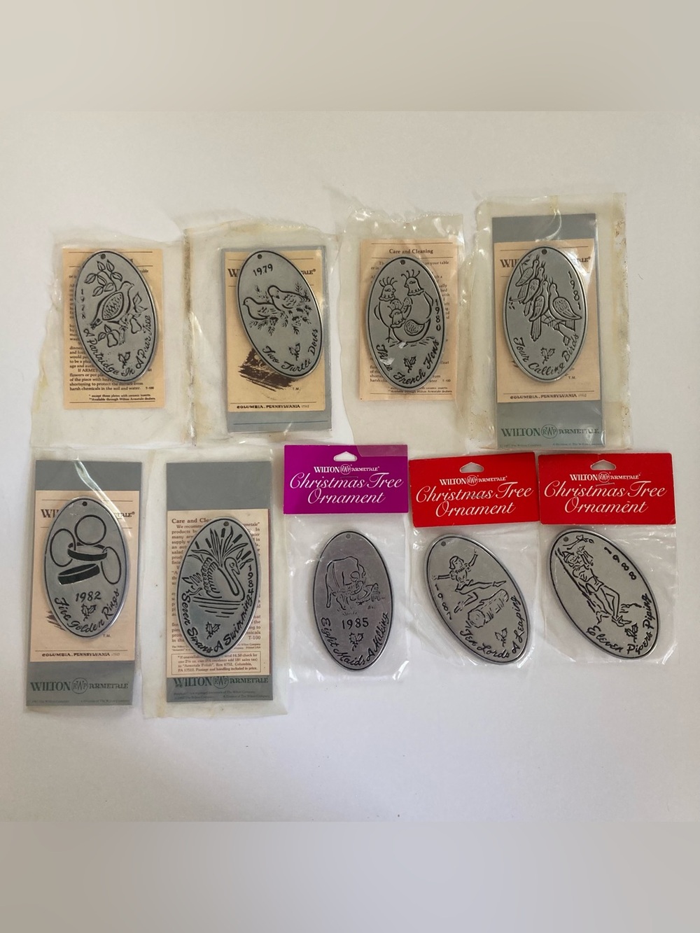 Lot - 9 VTG Wilton Armetale Days of Christmas Ornaments 78-82 84-85 87-88 Pewter